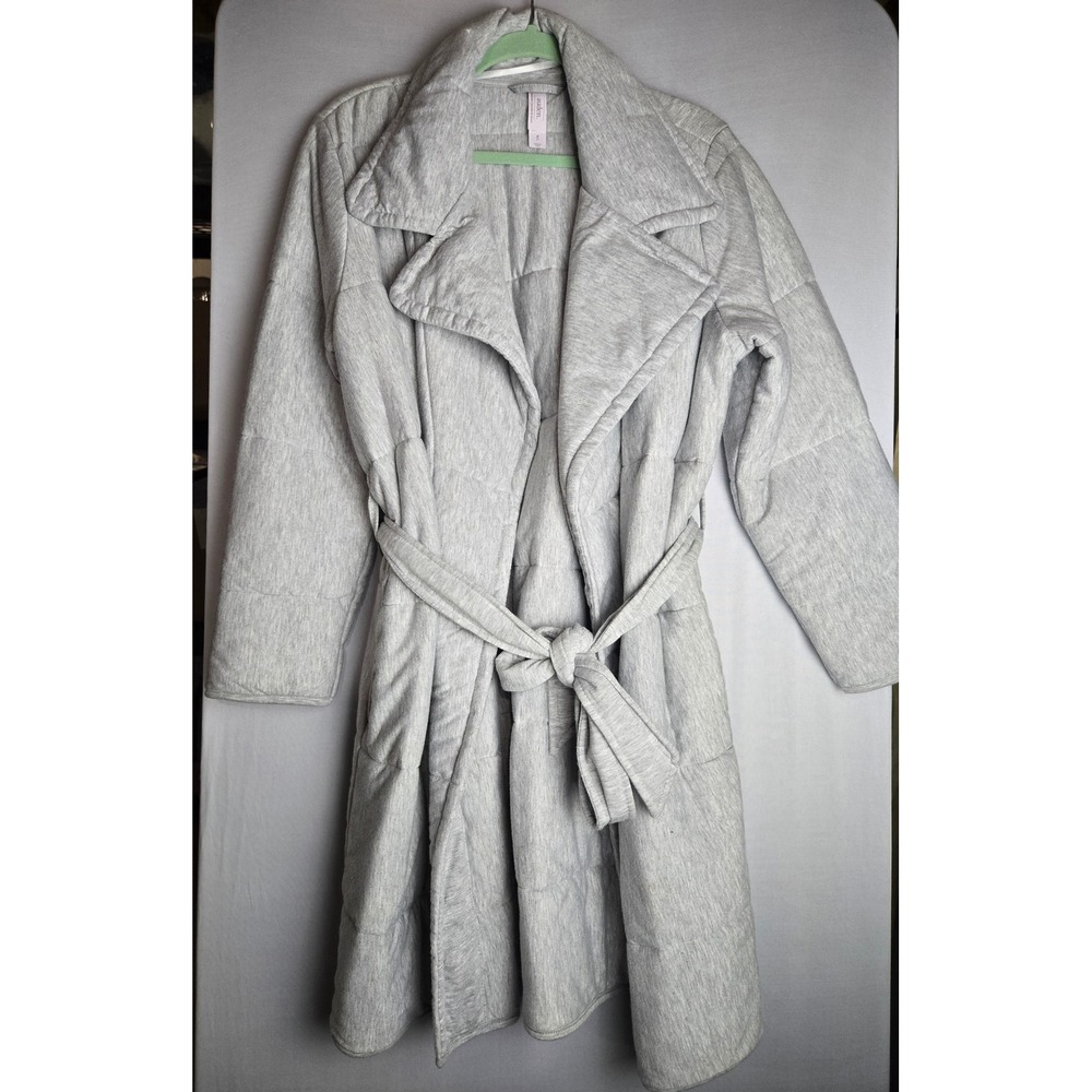 Auden Women Gray Quilted Robe Tie Waist Long Sleeve With Pocket M/L